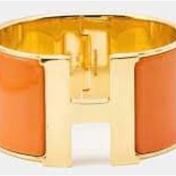 NEW HÈRMES Extra Wide Pink Enamel Rose Gold Plated H Clic Bracelet Bangel - Picture 12 of 16